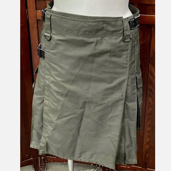Utility Kilt Olive Drab Green Cargo Military Tactical Hiking Men Custom 36-40 XL - Picture 3 of 6